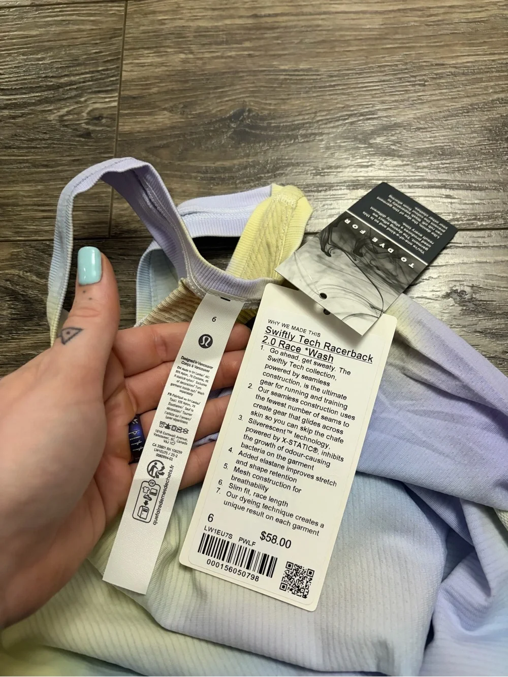 NWT Lululemon Swiftly Tech Racerback Tank 2.0 Waist Psychedelic Wash Lavender 6